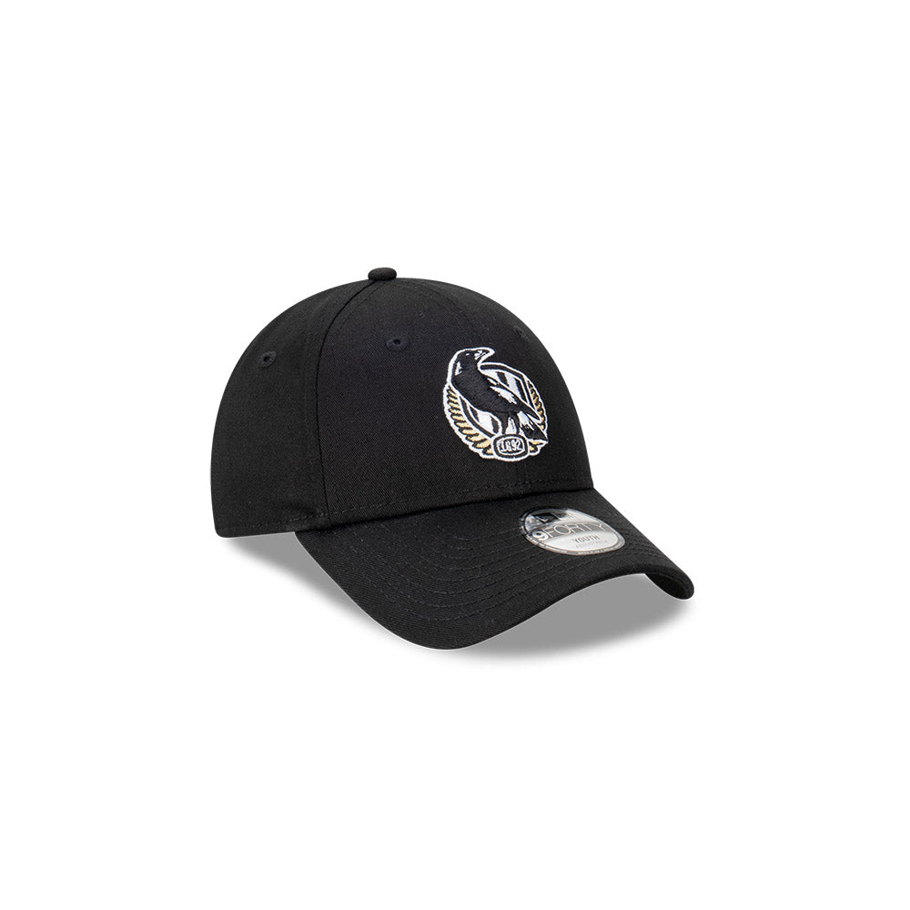 Collingwood Magpies Kids Hat - AFL Official Team Colour Black 9Forty Kids Strapback Cap - New Era